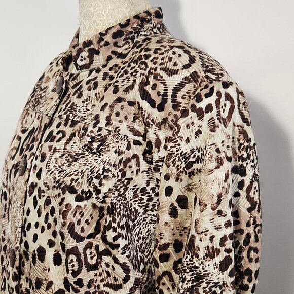 Chico's Size 2/12-14 Leopard Print Button Down Mandarin Collar Lined Jacket - Picture 8 of 14